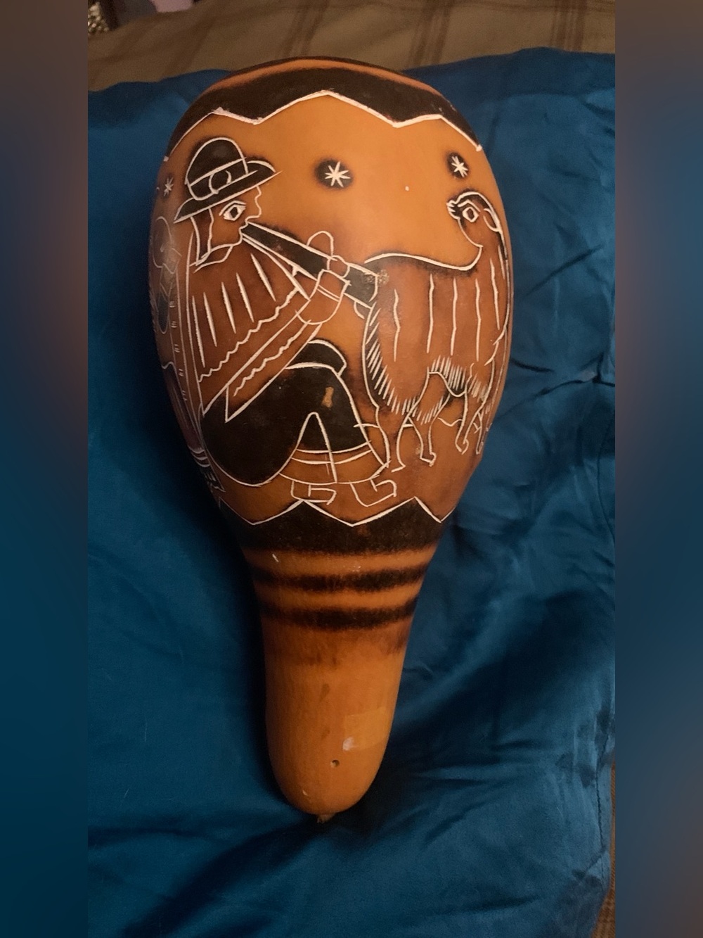 Hand Carved Peruvian Gourd Rattle